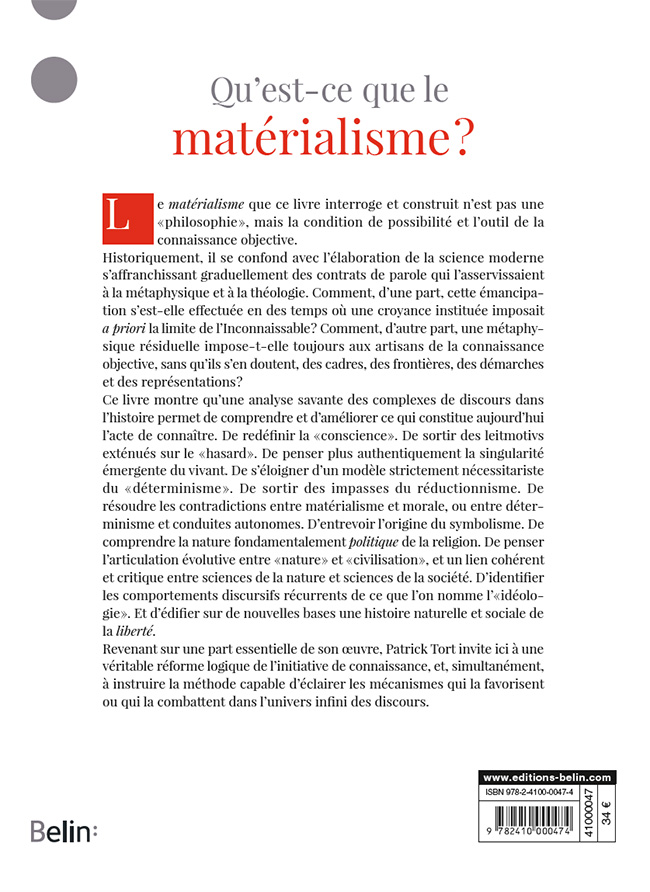 Qu'est-ce que le matérialisme ? - Patrick Tort
